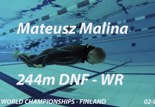 244m DNF pour Mateusz Malina / Record du monde AIDA (juillet 2016)